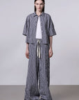 ROBERTO COLLINA - Wide legged Pants in Navy Stripes