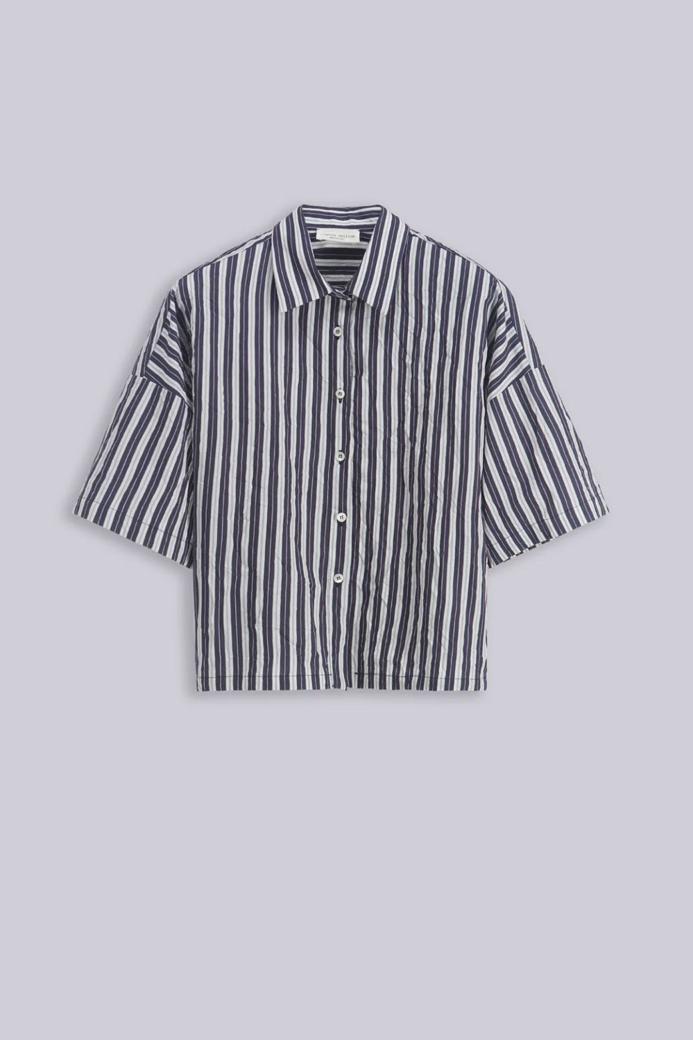 ROBERTO COLLINA - Cropped Shirt in Navy Stripes