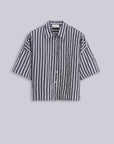 ROBERTO COLLINA - Cropped Shirt in Navy Stripes