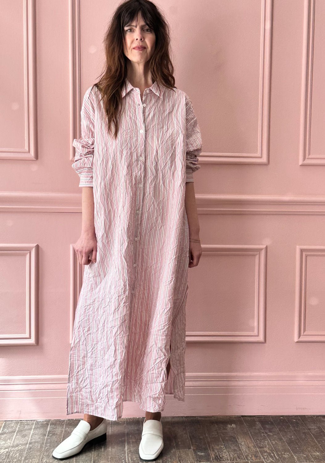 ROBERTO COLLINA - Long Shirtdress in Pink Stripes