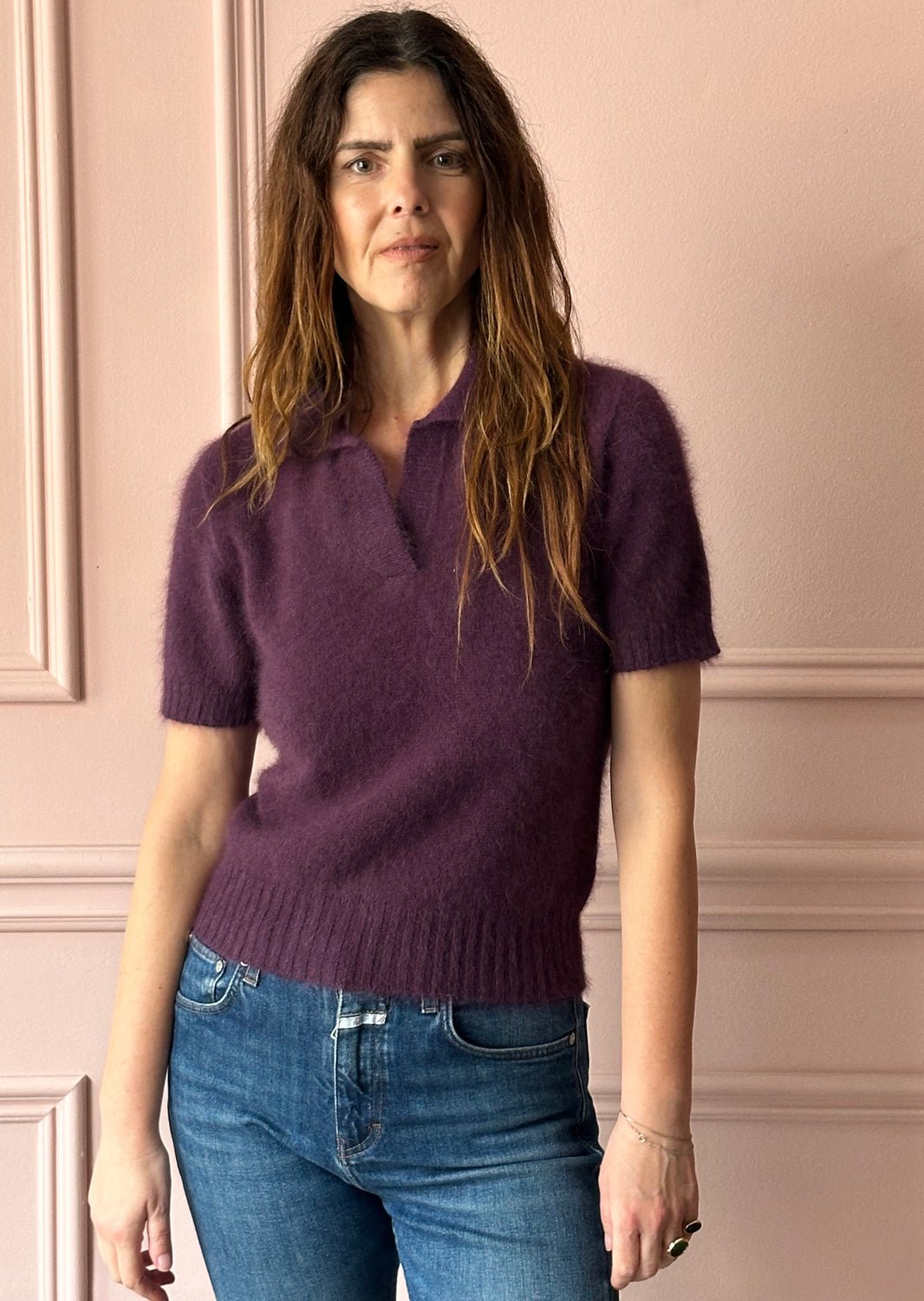 ROBERTO COLLINA - Angora Polo Sweater in BORDEAUX