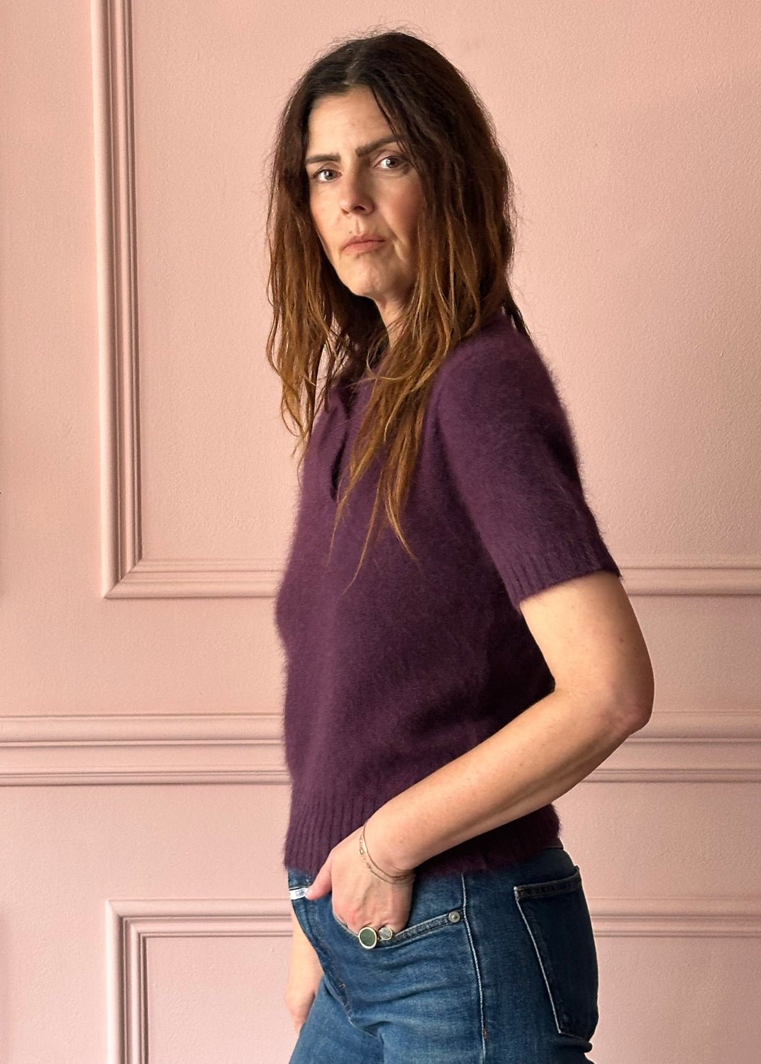 ROBERTO COLLINA - Angora Polo Sweater in BORDEAUX