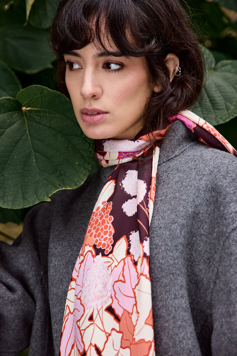 PETITJEAN - SILK RUE DES SAULES SCARF in CHOCOLATE