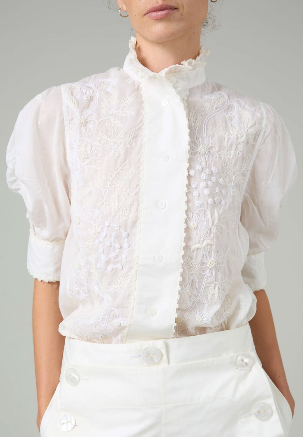 THIERRY COLSON - Vita Embroidered Floral Blouse in Off-White