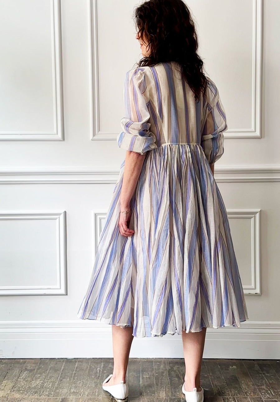 THIERRY COLSON - Zawah Chanderi Striped Dress in Blue