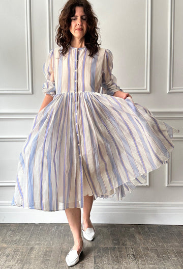 THIERRY COLSON - Zawah Chanderi Striped Dress in Blue