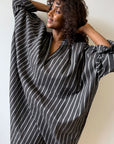 TWO NY - Featherweight Cotton Caftan in Black and White Stripes