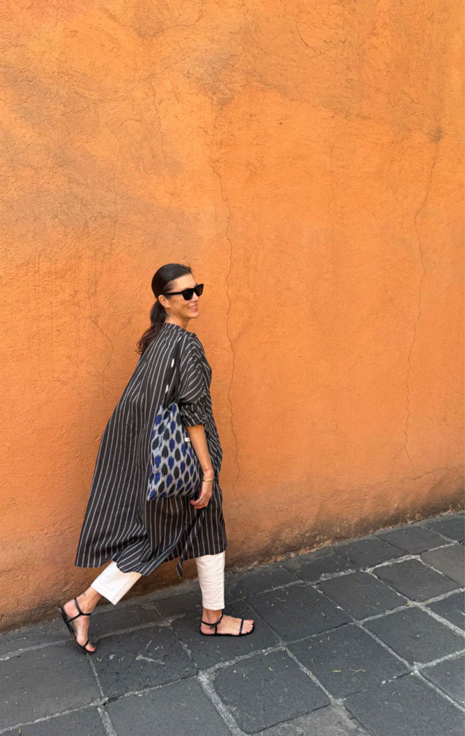 TWO NY - Featherweight Cotton Caftan in Black and White Stripes