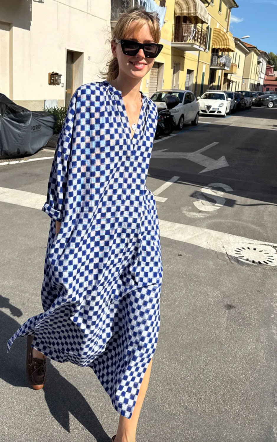 TWO NY - Checkerboard Long Caftan in Blue