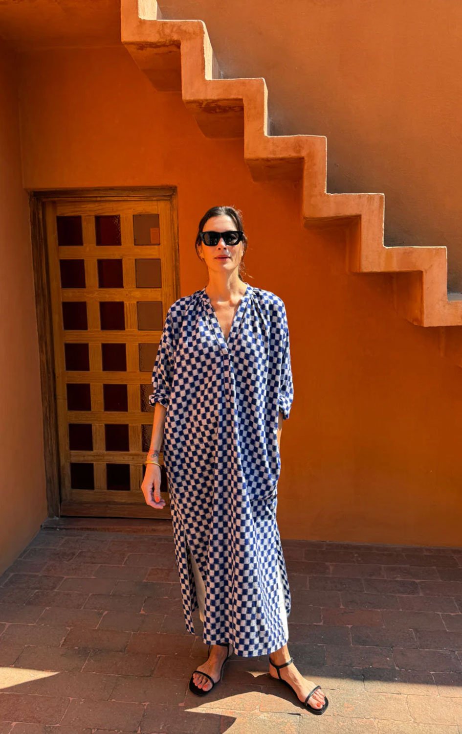 TWO NY - Checkerboard Long Caftan in Blue