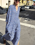 TWO NY - Checkerboard Long Caftan in Blue