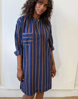 TWO NY - Loose Tunic Dress in Blue/Black and Clay Stripes