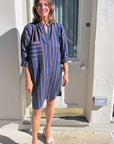 TWO NY - Loose Tunic Dress in Blue/Black and Clay Stripes