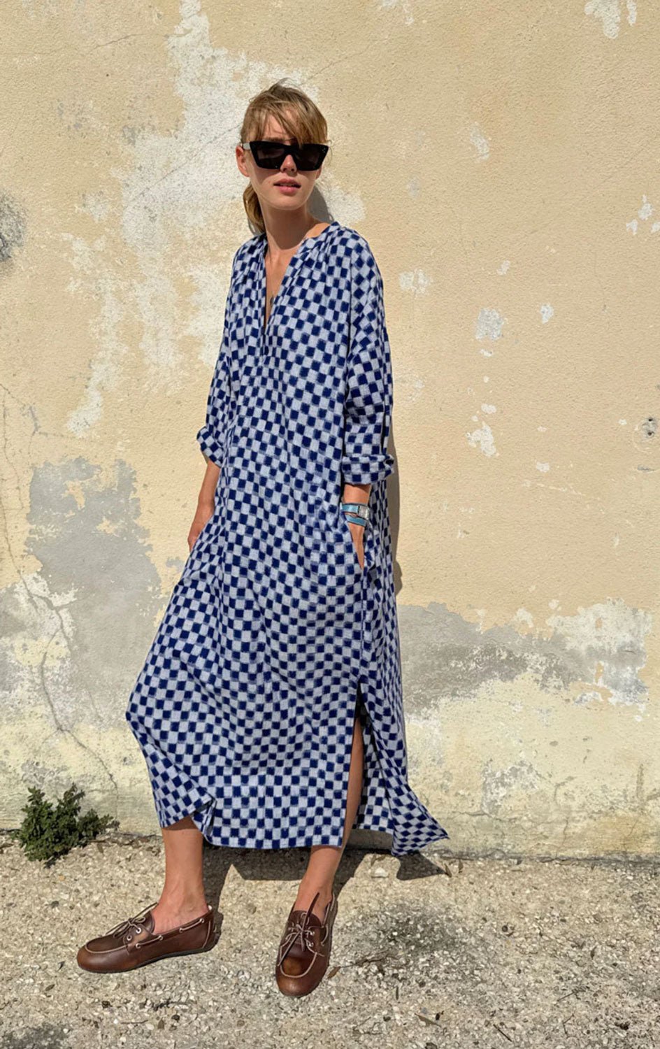 TWO NY - Checkerboard Long Caftan in Blue