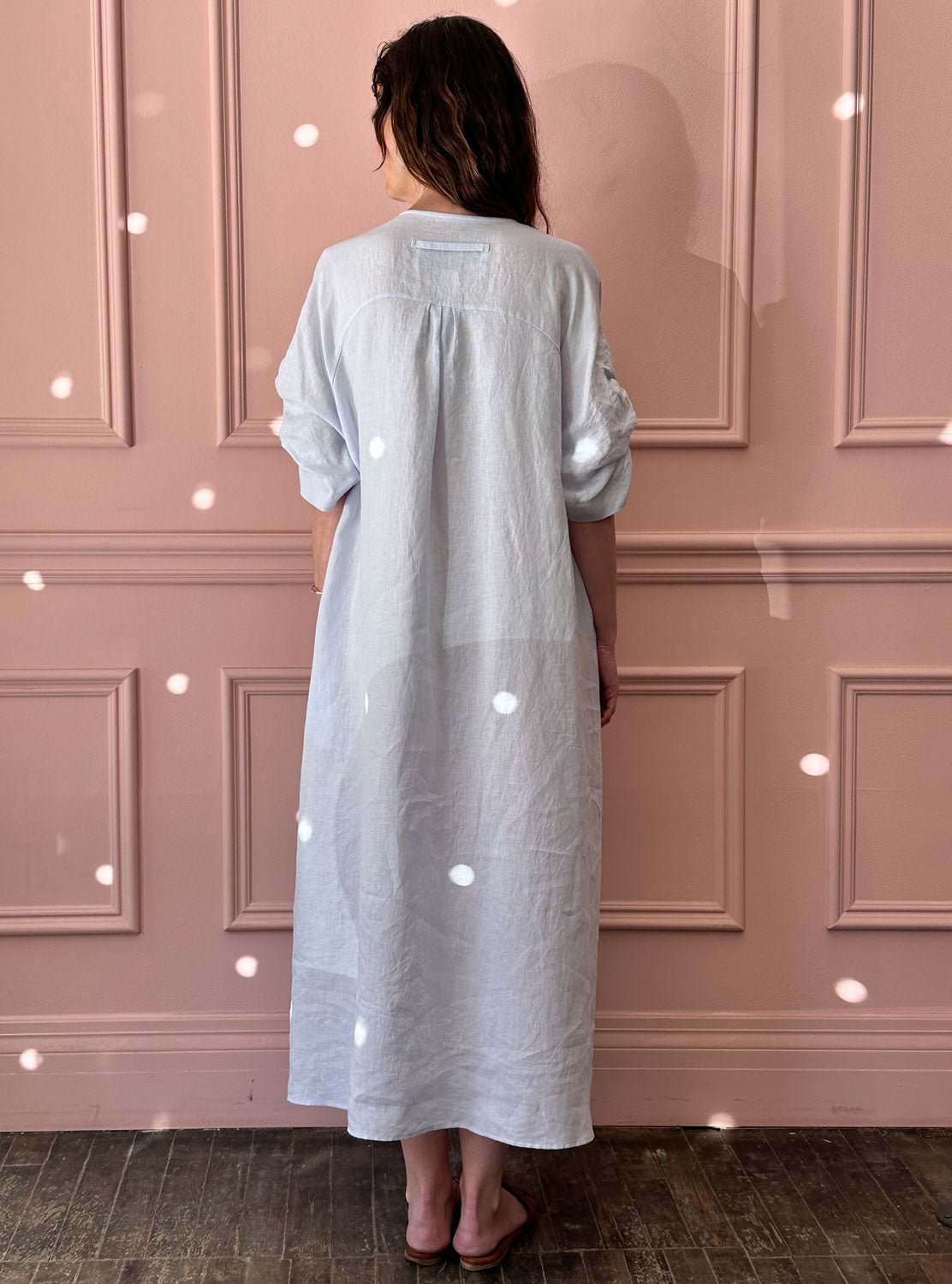 TICCA - Linen Dress with Puff Sleeves in Saxe Blue