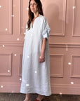 TICCA - Linen Dress with Puff Sleeves in Saxe Blue