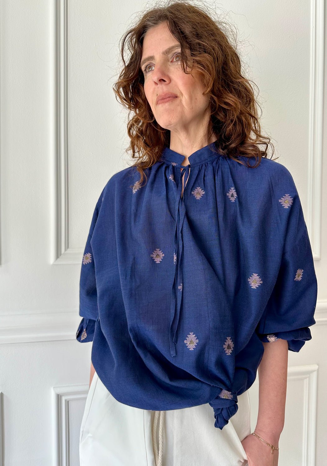 Two NY - Tie Neck Top in Navy Icon