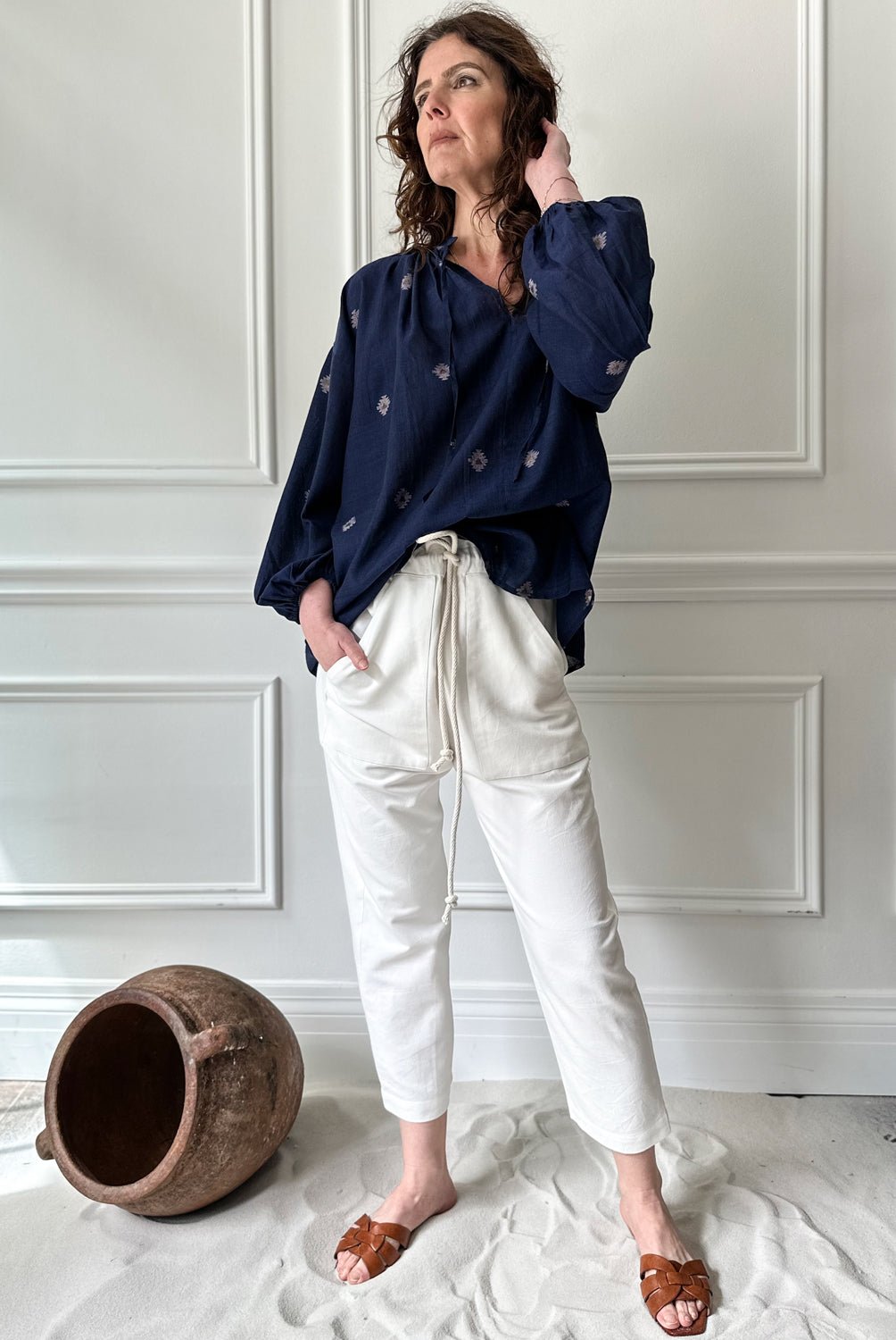 Two NY - Tie Neck Top in Navy Icon