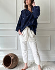 Two NY - Tie Neck Top in Navy Icon