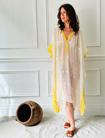 TWO NY - Dhaka Caftan in Yellow and White