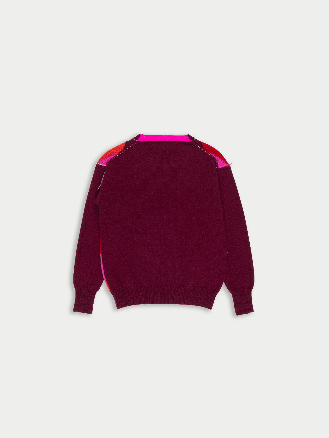 LA FETICHE - UNA ARGYLE CREW NECK SWEATER in BURGUNDY/PINK/ORANGE