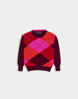 LA FETICHE - UNA ARGYLE CREW NECK SWEATER in BURGUNDY/PINK/ORANGE