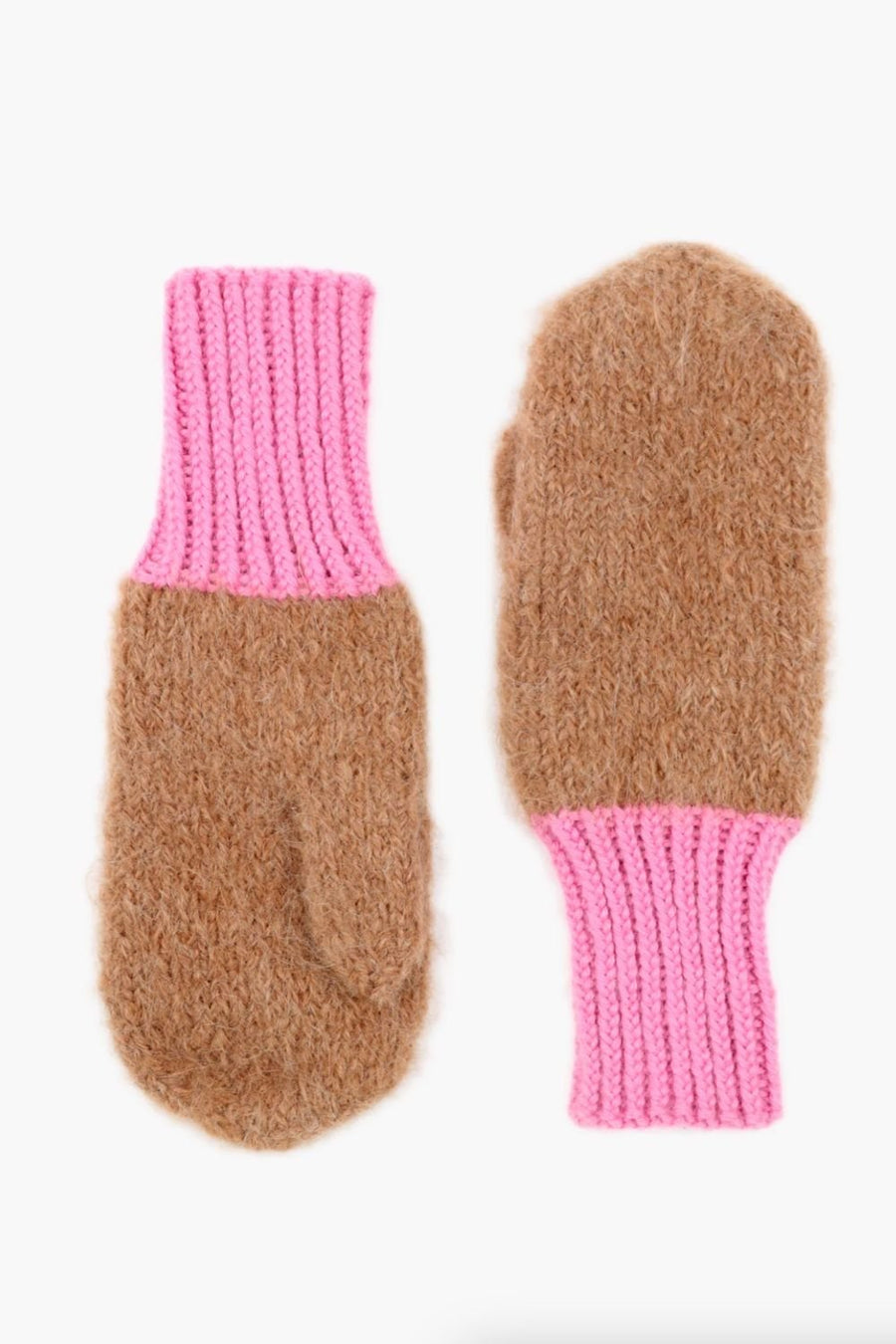 KARAKORAM - Hand Knitted Mittens in Camel/Pink