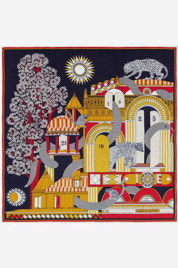 INOUI EDITIONS - 100cm Wool Square Scarf Nicolas in Navy