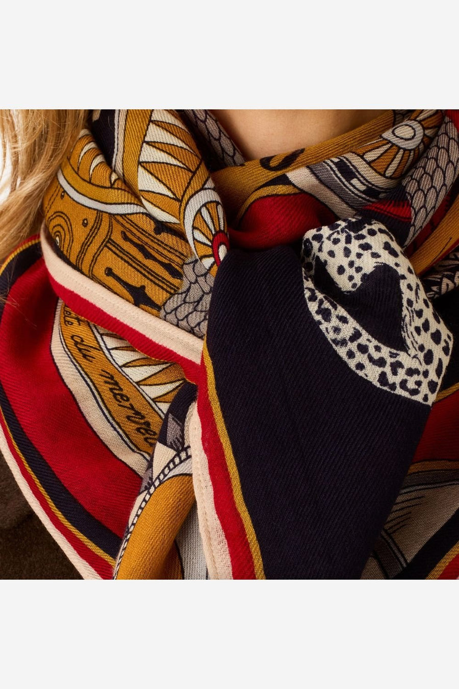 INOUI EDITIONS - 100cm Wool Square Scarf Nicolas in Navy