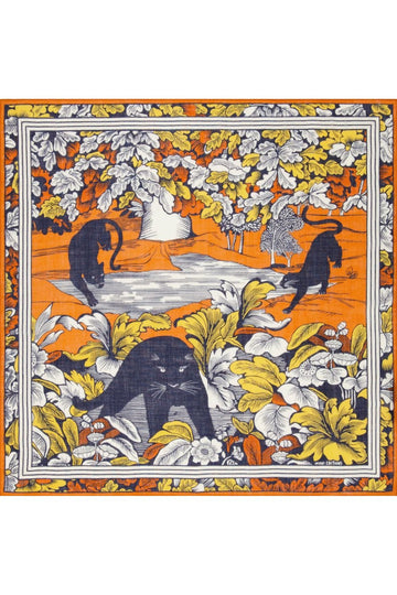 INOUI EDITIONS - 100 Square Panther Scarf in Orange