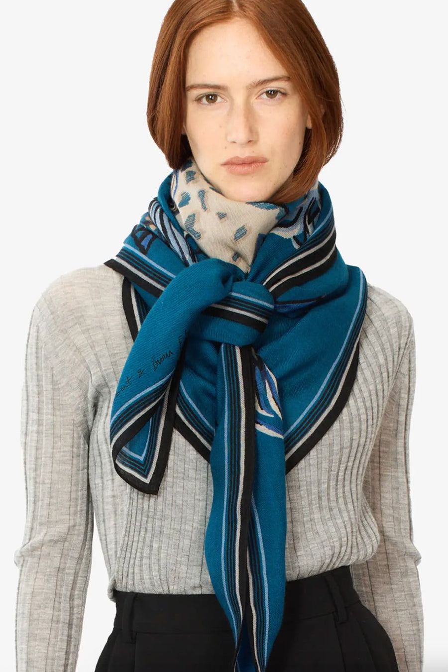 INOUI EDITIONS -130 Western Square Scarf in Duck Blue