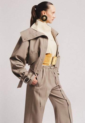 VERONIQUE LEROY - Wool Gabardine Bomber Jacket in Cement