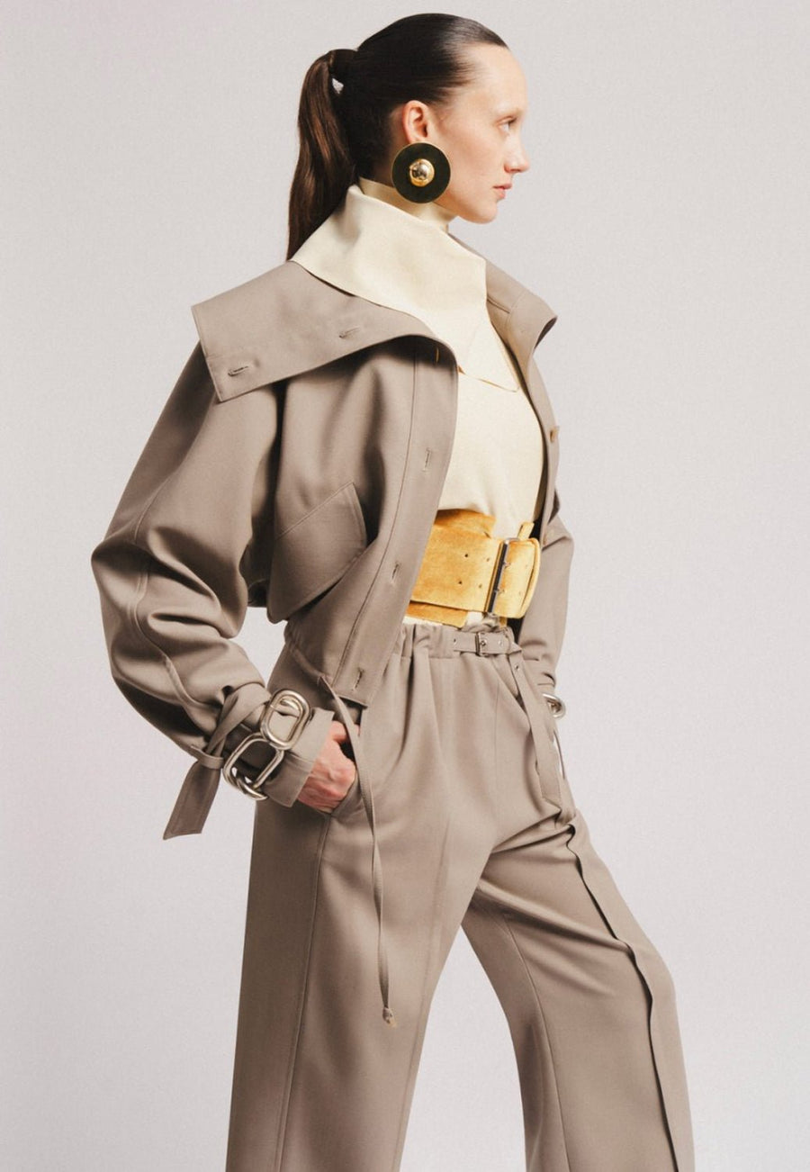 VERONIQUE LEROY - Wool Gabardine Bomber Jacket in Cement