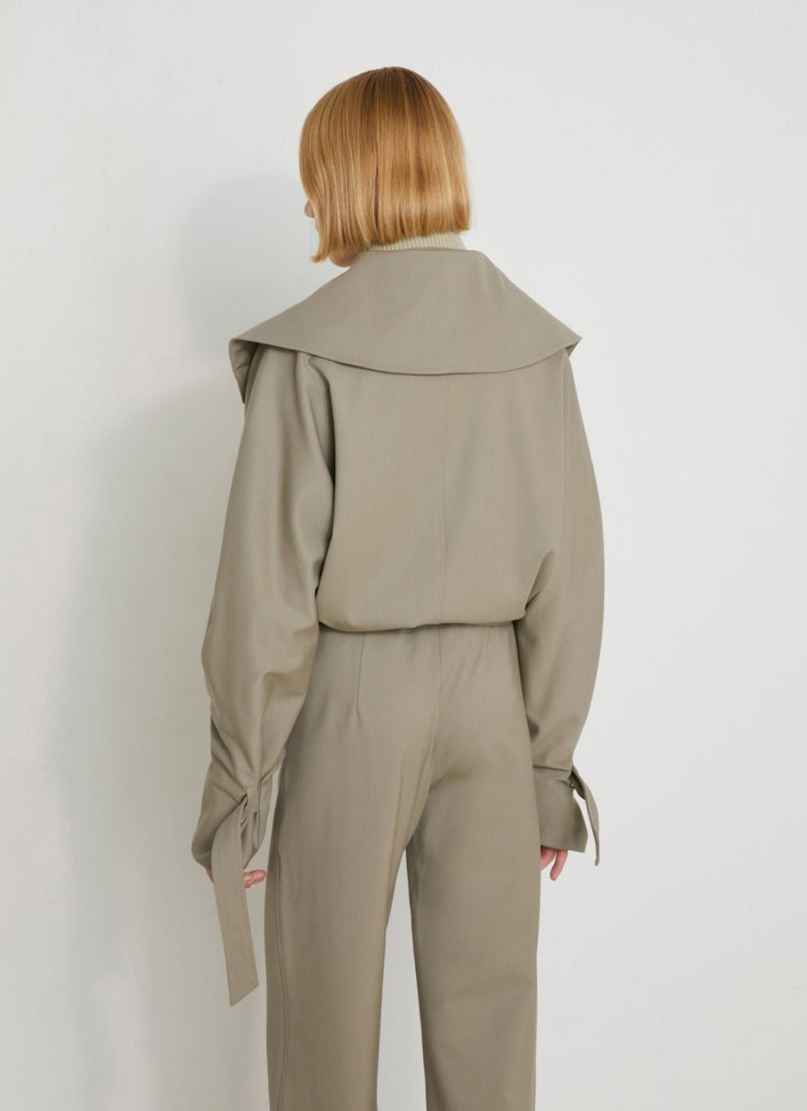 VERONIQUE LEROY - Wool Gabardine Bomber Jacket in Cement