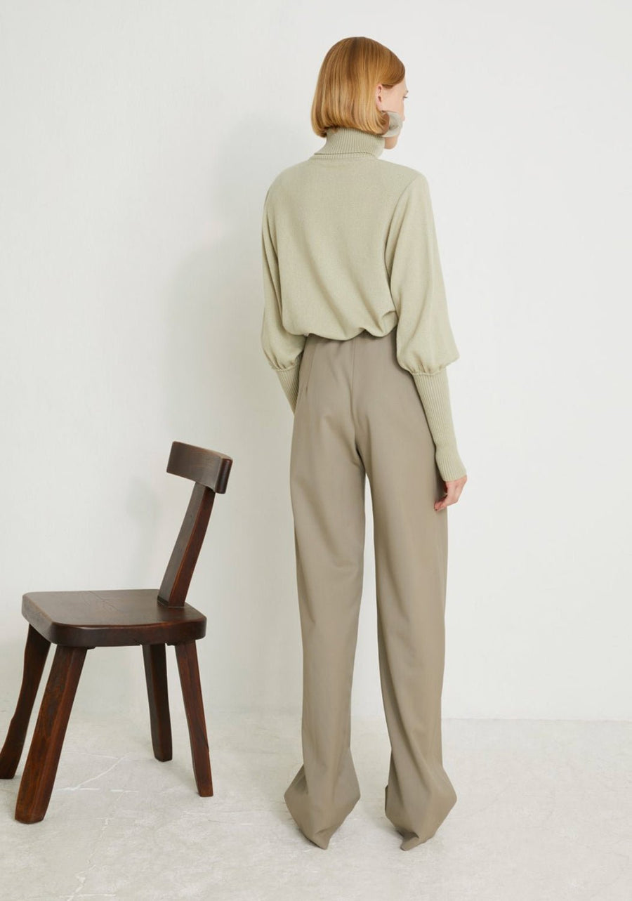 VERONIQUE LEROY - Wide Leg Pleat Pants in Cement