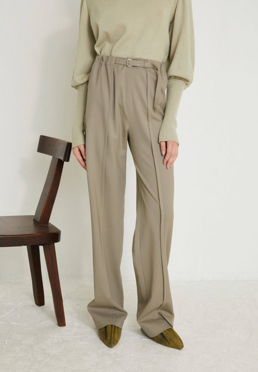 VERONIQUE LEROY - Wide Leg Pleated Trousers in Cement