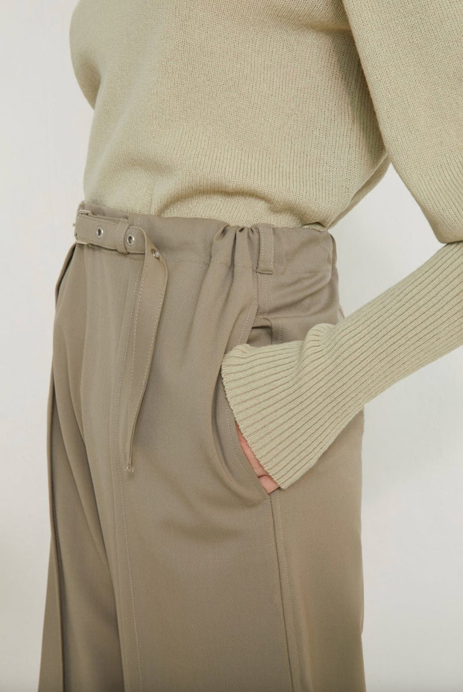 VERONIQUE LEROY - Wide Leg Pleated Trousers in Cement