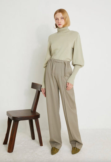 VERONIQUE LEROY - Wide Leg Pleat Pants in Cement