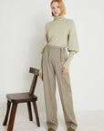 VERONIQUE LEROY - Wide Leg Pleated Trousers in Cement