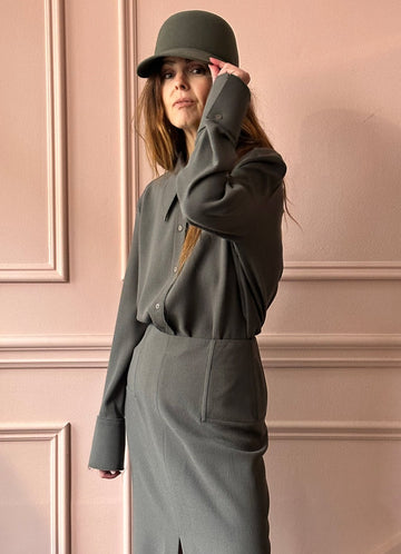 VERONIQUE LEROY - Wool Crepe Skirt in Smoke Grey