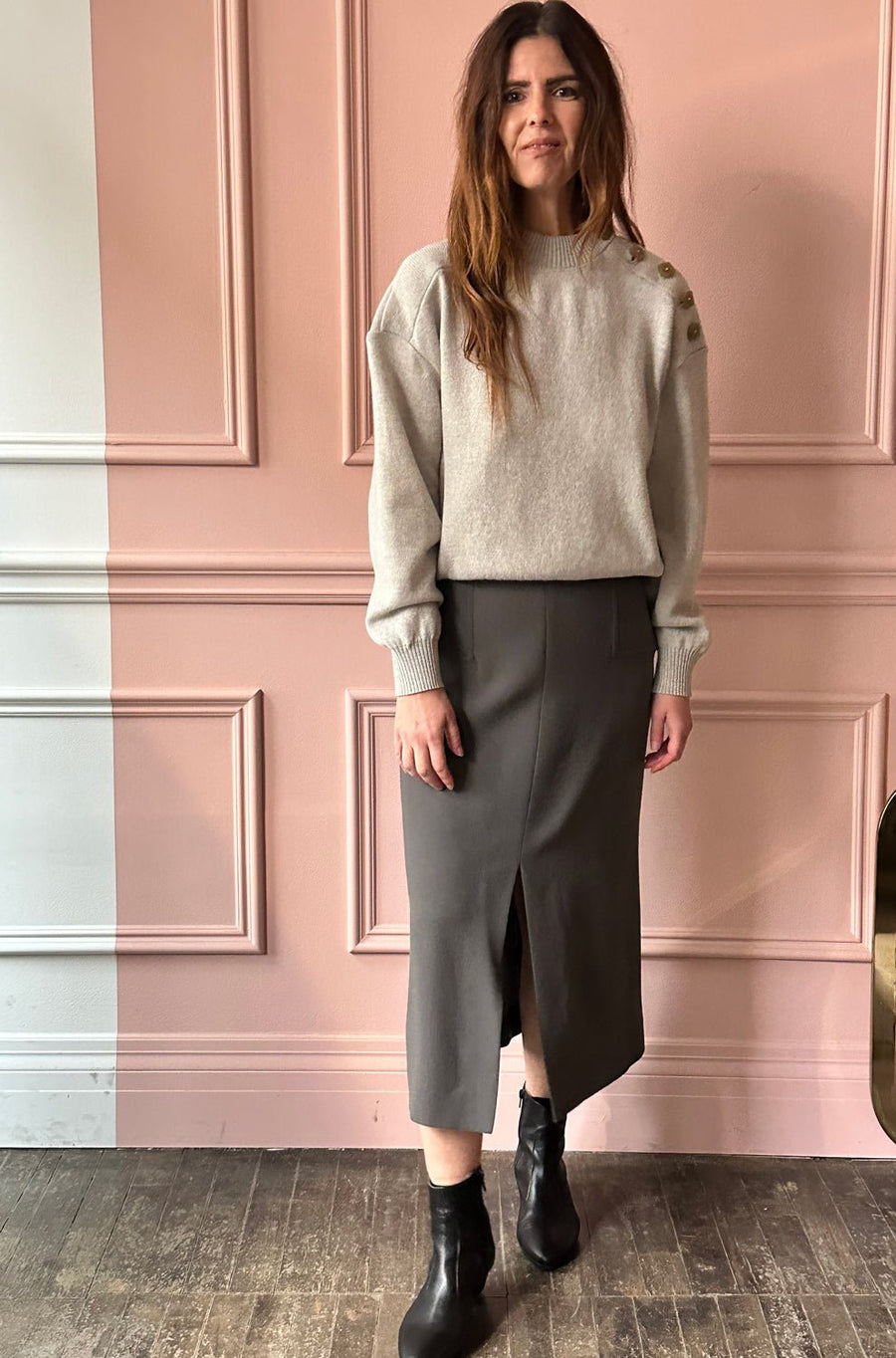 VERONIQUE LEROY - Wool Crepe Skirt in Smoke Grey