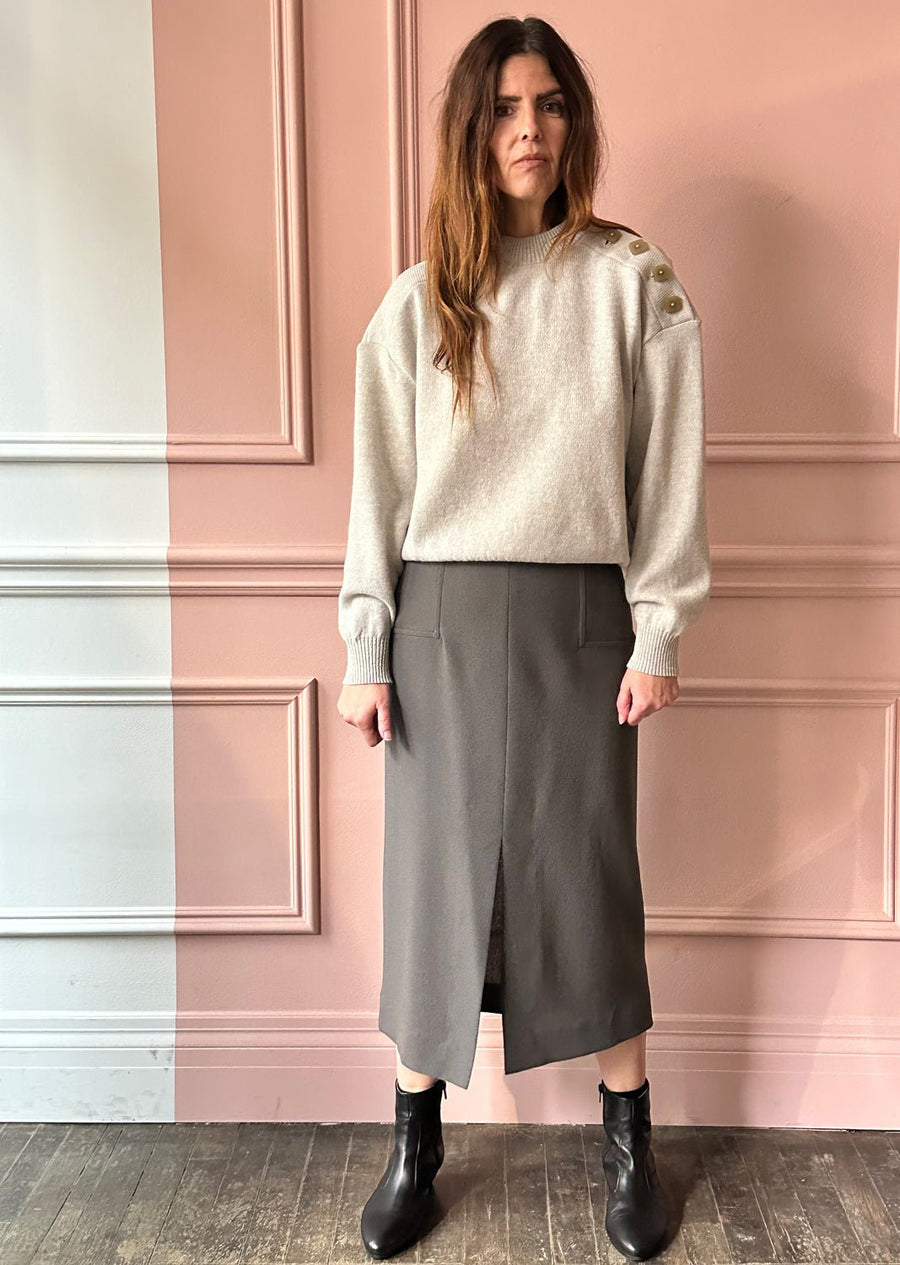 VERONIQUE LEROY - Wool Crepe Skirt in Smoke Grey