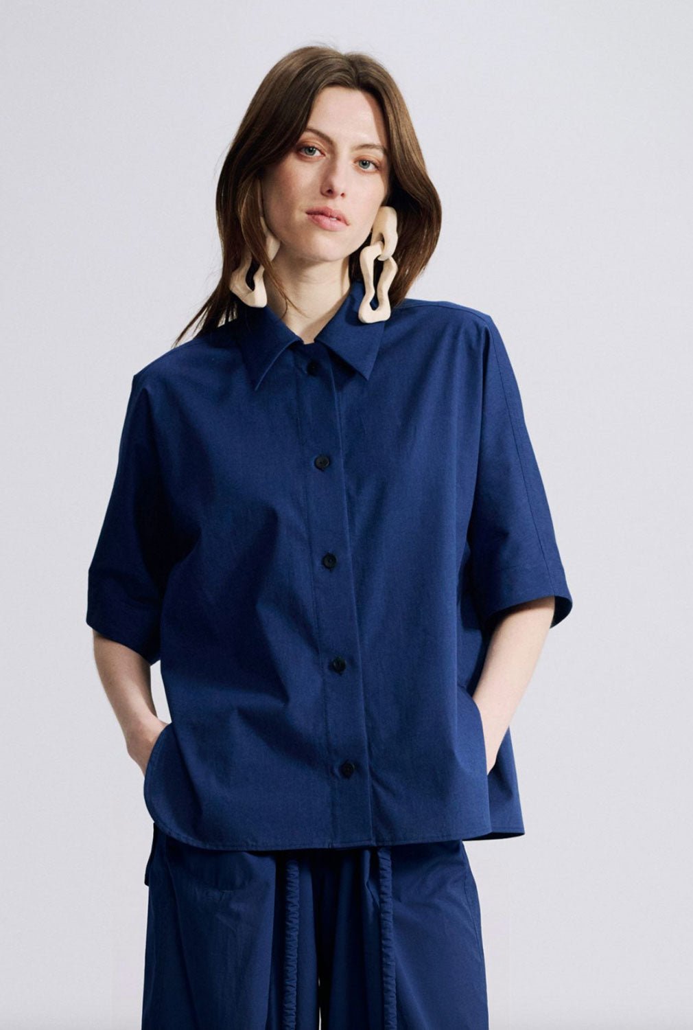 VERONIQUE LEROY - Poplin Top in Ink Blue