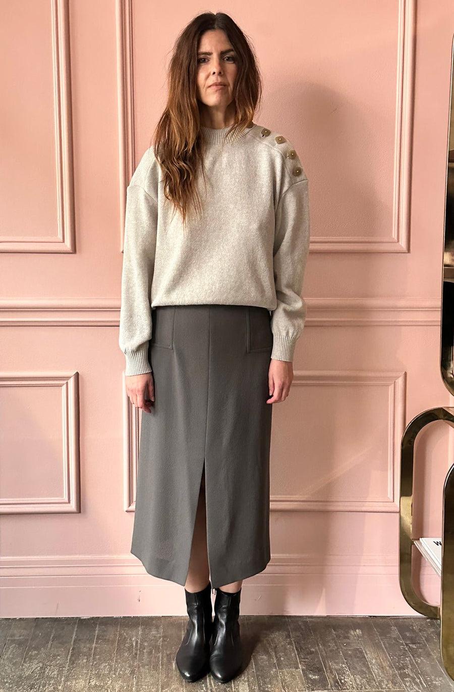 VERONIQUE LEROY - Wool Crepe Skirt in Smoke Grey
