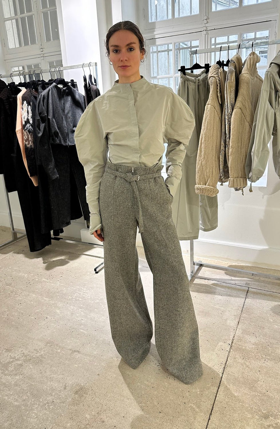 VERONIQUE LEROY - Wide Leg Harris Tweed Pants in Bitume