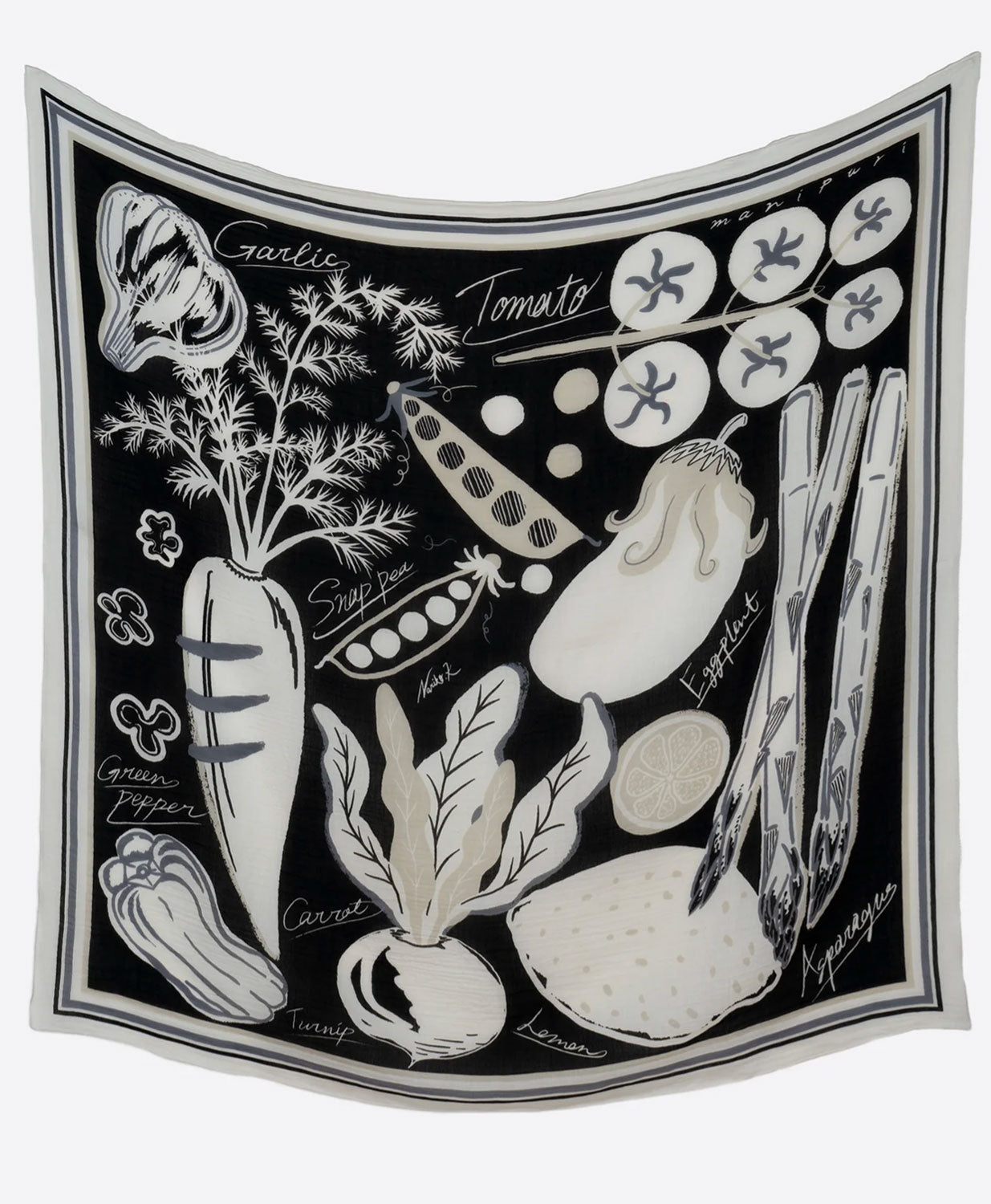 MANIPURI - Vegetable 120cm Scarf in Black