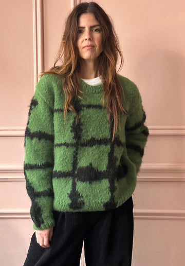 W.I.L.D. A.N.I.M.A.L.S. - Windowpane Crewneck Pullover Sweater in Green/Black