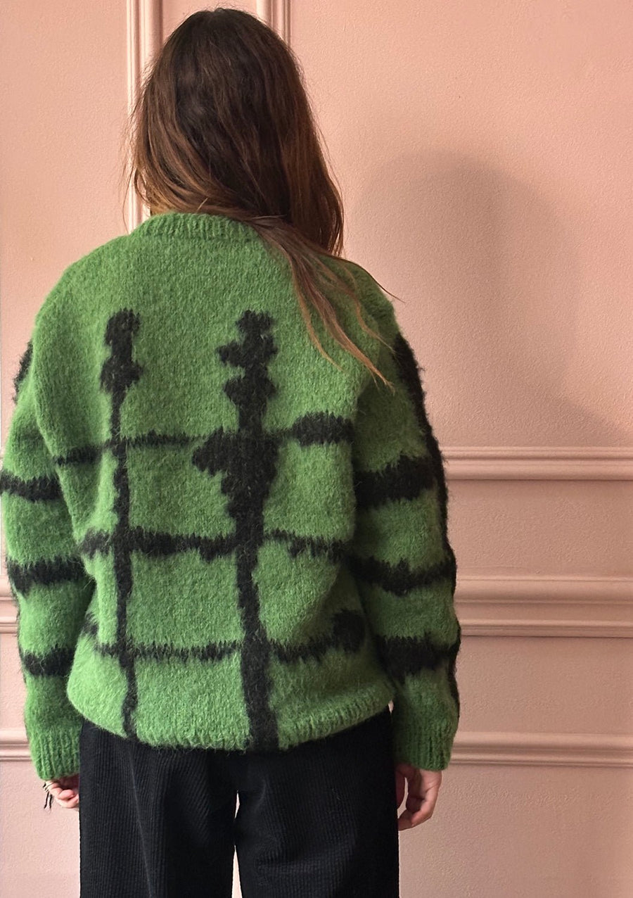 W.I.L.D. A.N.I.M.A.L.S. - Windowpane Crewneck Pullover Sweater in Green/Black