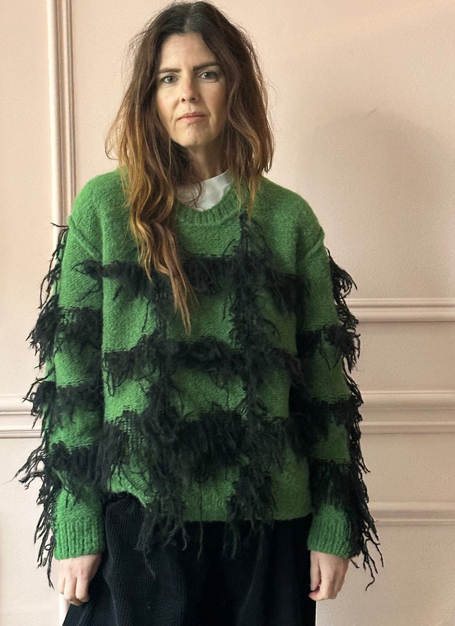 W.I.L.D. A.N.I.M.A.L.S. - Windowpane Crewneck Pullover Sweater in Green/Black