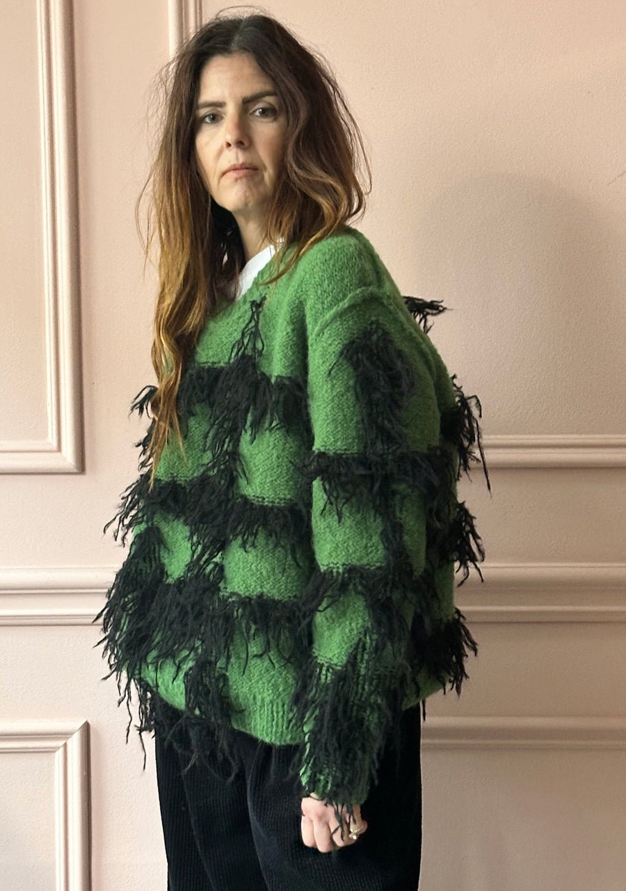 W.I.L.D. A.N.I.M.A.L.S. - Windowpane Crewneck Pullover Sweater in Green/Black